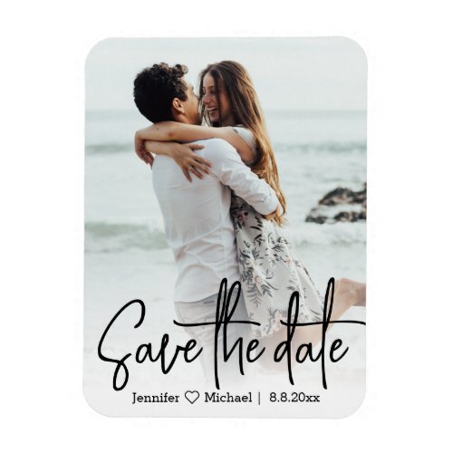 save the datestylish handwriting wedding photo magnet