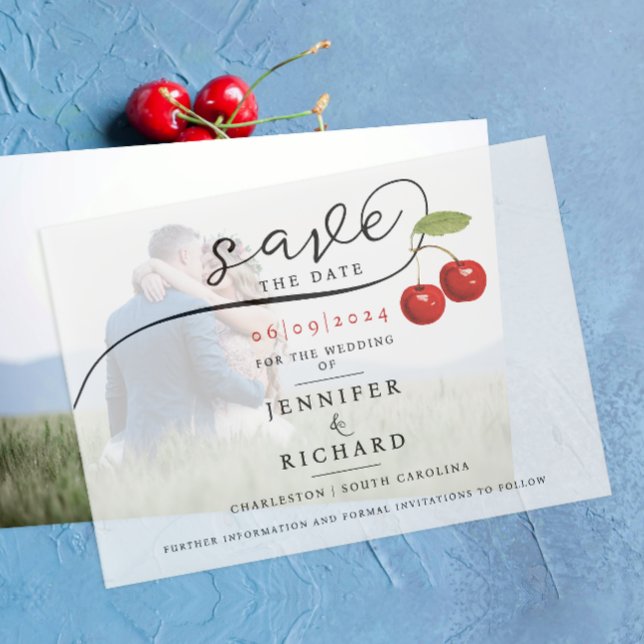 Save the Date Stylish Pretty Red Cherry Wedding  Vellum Invitations (Creator Uploaded)