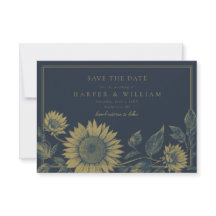 Save the date sunflower navy blue