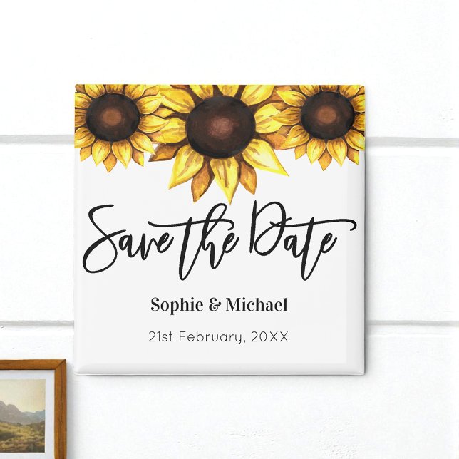 Save the Date Sunflower Yellow White Floral Magnet (Creator Uploaded)