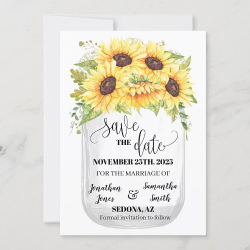 Save the Date sunflowers floral boho chic wedding Invitation