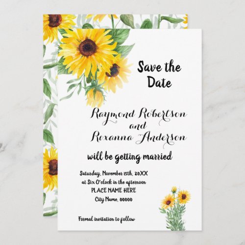 Save the Date SunFlowers Greenery Invitation