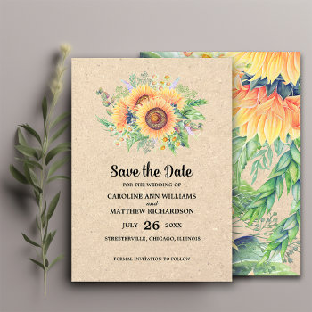 Save The Date. Sunflowers Rustic Wedding Invitation by YourWeddingDay at Zazzle