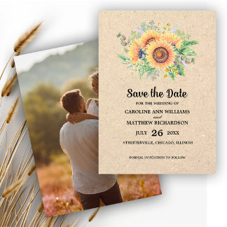 Save the Date. Sunflowers Rustic Wedding Photo Invitation