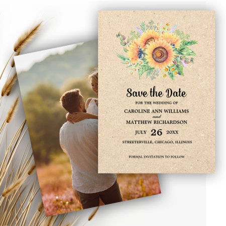Save The Date. Sunflowers Rustic Wedding Photo Invitation