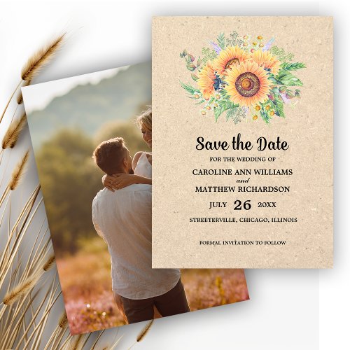 Save the Date Sunflowers Rustic Wedding Photo Invitation