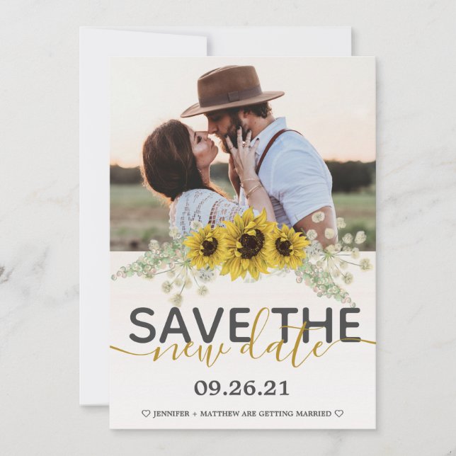 Save the Date Sunflowers Wedding Photo Announcement (Front)