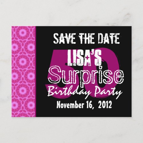 Save the Date Surprise 50th Party Pink V451 Announcement Postcard