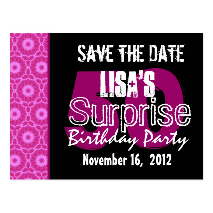 Save the Date Surprise 50th Party Pink V451 Post Card