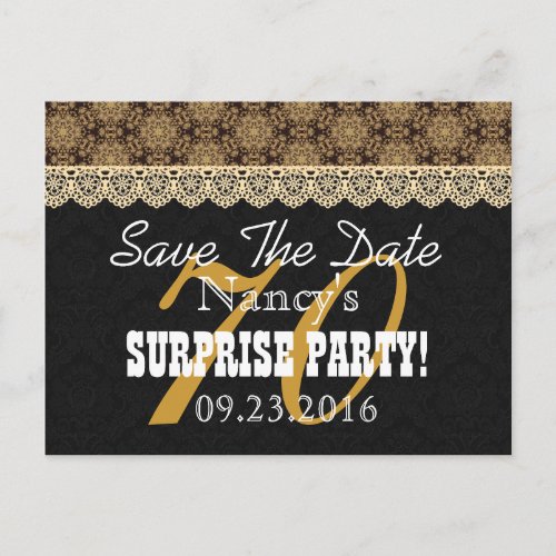 Save the Date SURPRISE 70th Birthday N02C GOLD Announcement Postcard