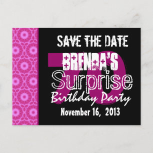 Save the Date Surprise 70th Party Pink W1750 Announcement Postcard