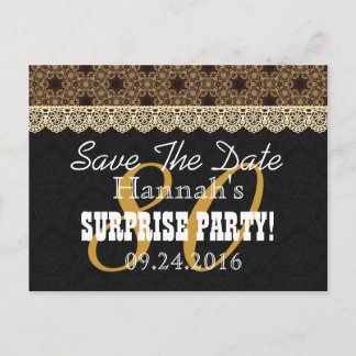 Save the Date SURPRISE 80th Birthday N03C GOLD Announcement Postcard