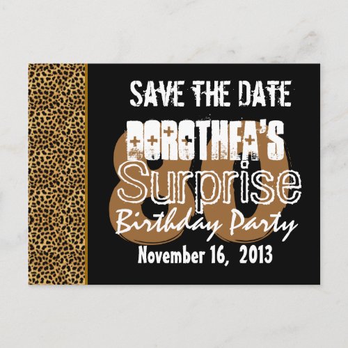 Save the Date Surprise 80th Party LEOPARD V01 Announcement Postcard