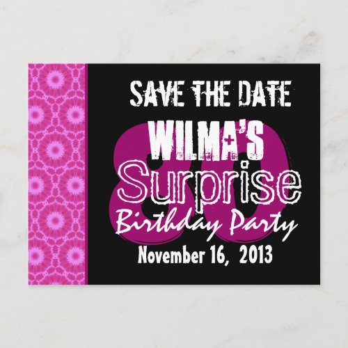 Save the Date Surprise 80th Party Pink W1751 Announcement Postcard