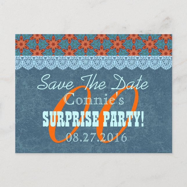 Save the Date SURPRISE Any Year Birthday V007D Announcement Postcard (Front)