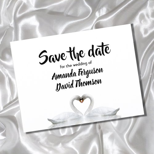 Save the date swan cuple love white wedding announcement postcard