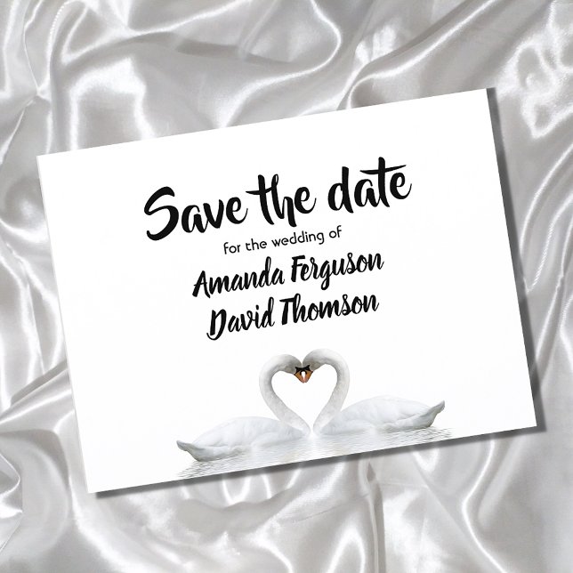 Save the date swan cuple love white wedding announcement postcard (Creator Uploaded)