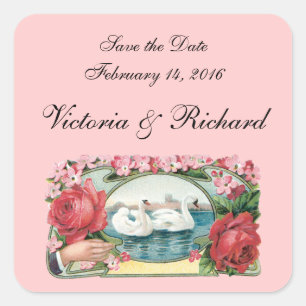 Save the Date Swans and Roses Custom Stickers