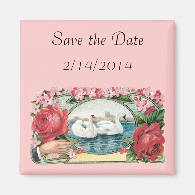 Save the Date Swans Roses Magnet (Front)