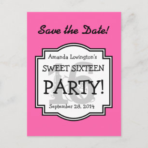 Save the Date Sweet 16 Birthday Party A02 PINK Announcement Postcard