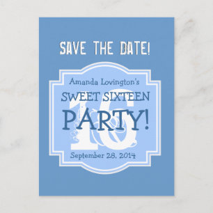 Save the Date Sweet 16 Birthday Party V005 BLUE Announcement Postcard