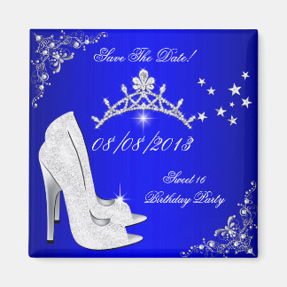 Save The Date Sweet 16 Blue High Heels Shoes Tiara Magnet
