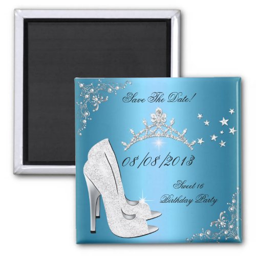 Save The Date Sweet 16 Blue High Heels Shoes Tiara Magnet