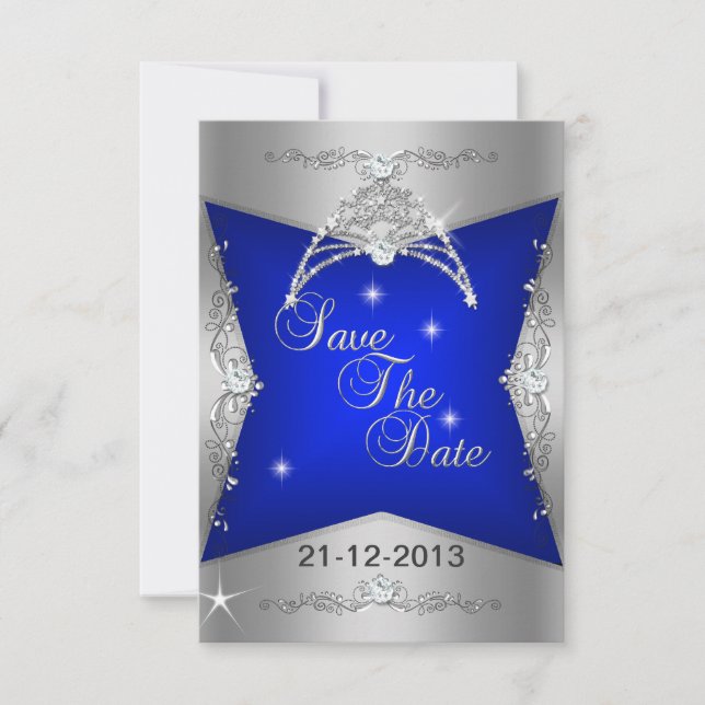 Save The Date Sweet 16 Blue Silver Tiara (Front)