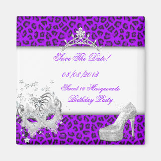 Save The Date Sweet 16 Masquerade Purple Magnet