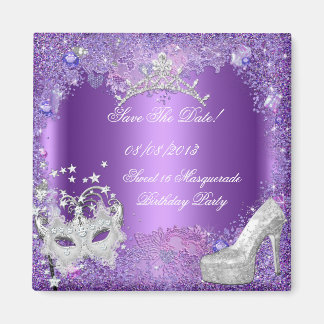 Save The Date Sweet 16 Masquerade Purple Magnet