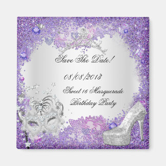 Save The Date Sweet 16 Masquerade Purple White Magnet