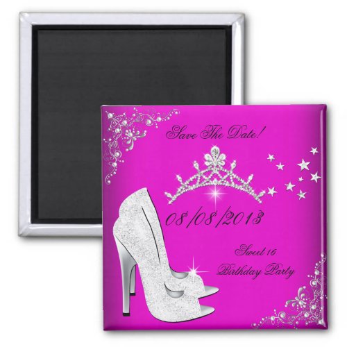 Save The Date Sweet 16 Pink High Heels Shoes Tiara Magnet