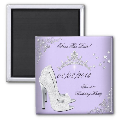 Save The Date Sweet 16 Purple High Heel Tiara Magnet