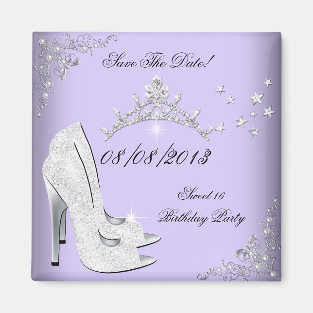 Save The Date Sweet 16 Purple High Heel Tiara Magnet (Front)