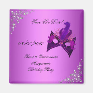 Save The Date Sweet 16 Quinceanera Masquerade Pink Magnet
