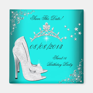 Save The Date Sweet 16 Teal High Heels Shoes Tiara Magnet