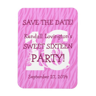 Save the Date Sweet 16 Zebra Birthday Celebration Magnet