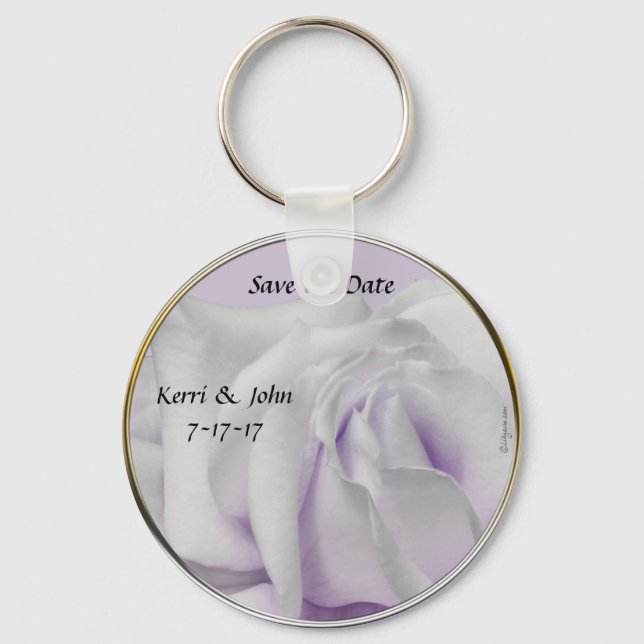 Save the Date Swirly Pale Violet Wedding Favor Keychain (Front)