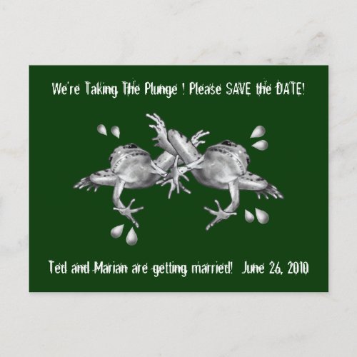SAVE THE DATE TAKING THE PLUNGE FROGS IN PENCIL ANNOUNCEMENT POSTCARD