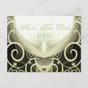 Save The Date - Tan Cala Lily with Blue Birds Announcement Postcard