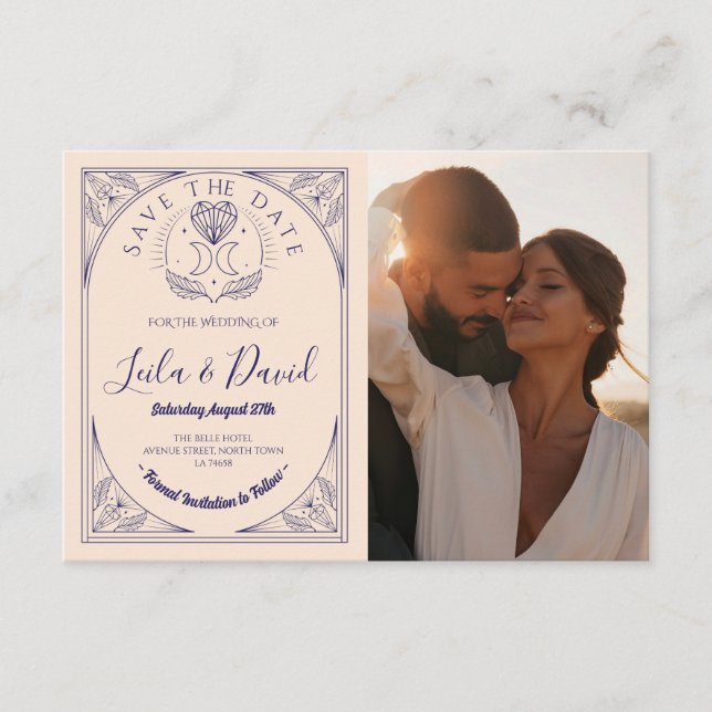 Save The Date Tarot Moon Crystal Hearts Wedding  Enclosure Card (Front)