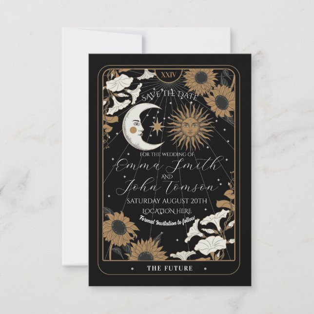 Save The Date Tarot Sun Moon Align Wedding Cards (Front)