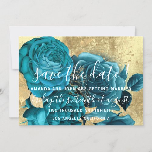 Save The Date Teal Blue Wreath Wreath Gold