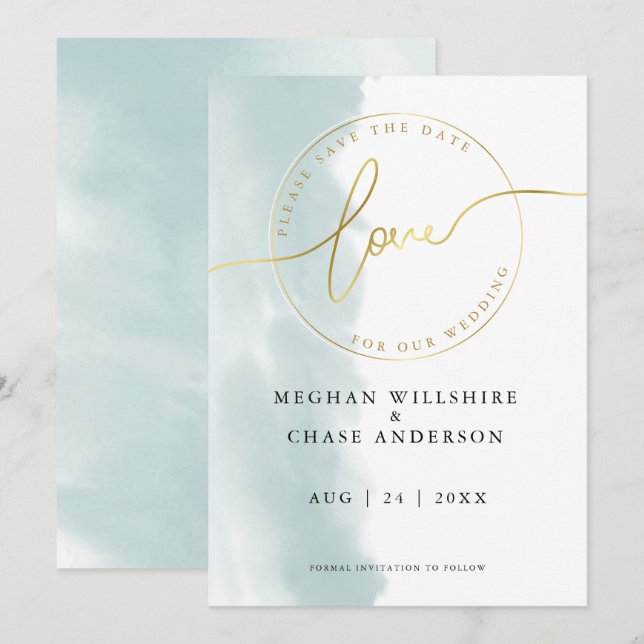 SAVE THE DATE | Teal Green Watercolor Invitation (Front/Back)