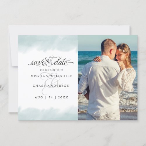 Save the Date   Teal Green Watercolor Stroke Invitation