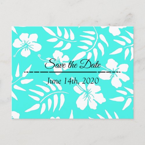 Save the Date Teal Hibiscus Tropical Themed Postcard