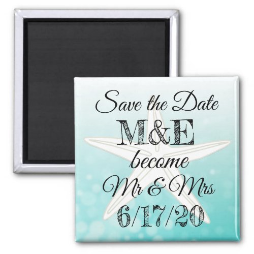 Save the Date Teal Starfish Wedding Magnet