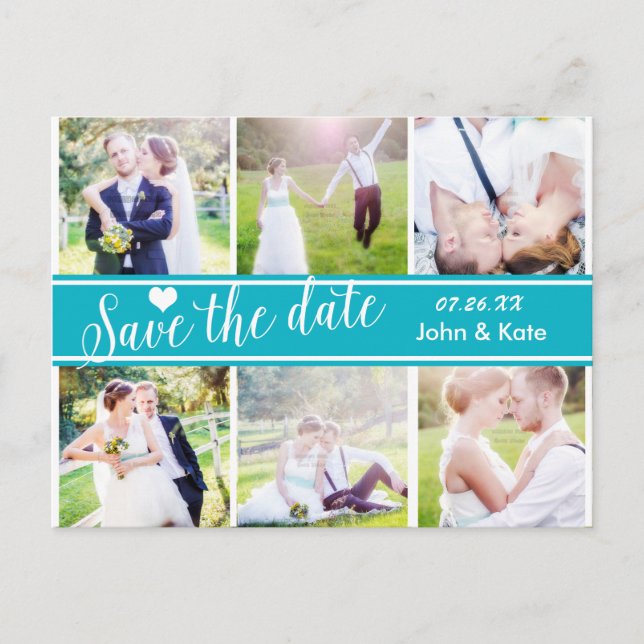 SAVE THE DATE Teal Wedding 6 PHOTO Postcard (Front)