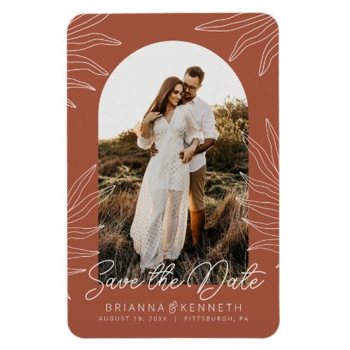 Save The Date Terracotta Botanical with Arch Photo Magnet