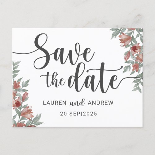 Save the Date Terracotta Floral Wedding Postcard